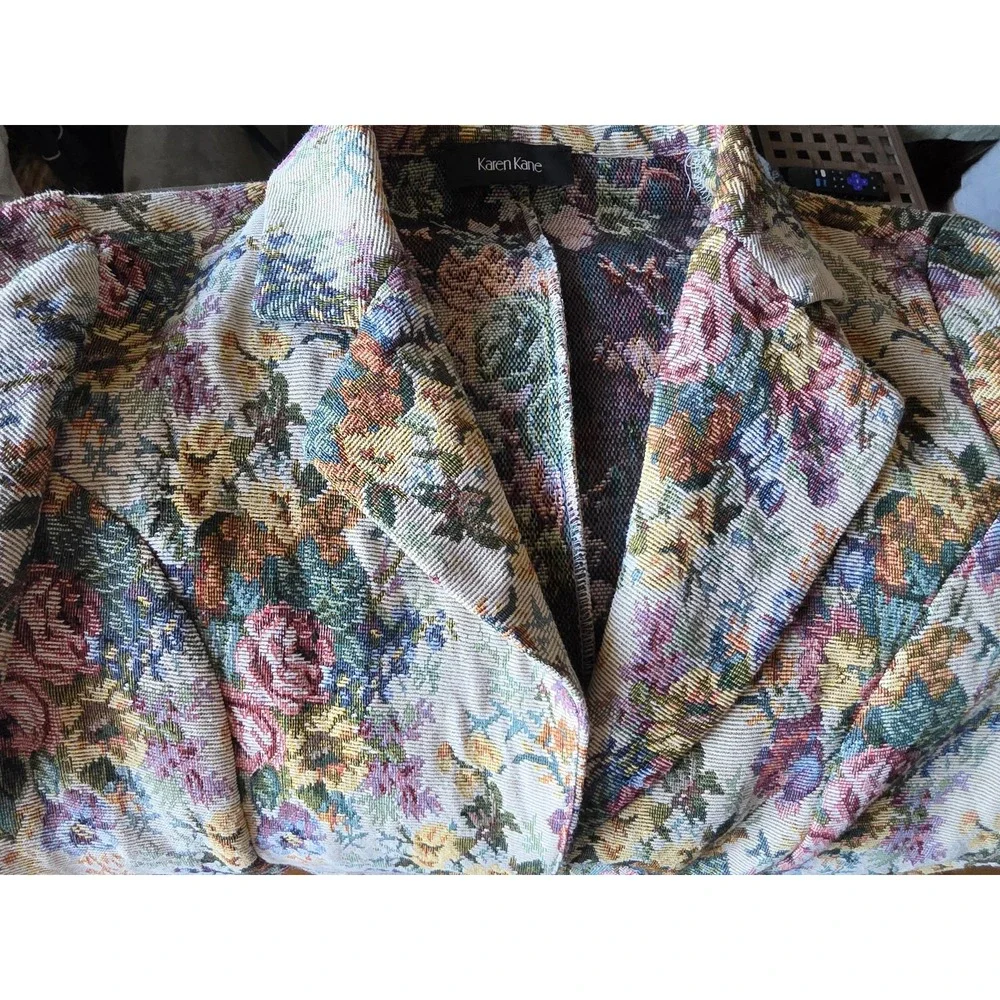 VTG Karen Kane Tapestry Blazer Floral Multi-Color 3/4 Sleeve Collared Jacket